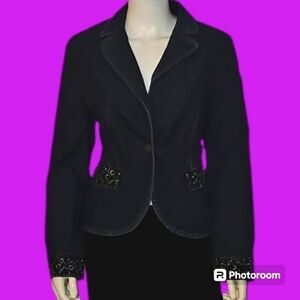 VTG FOCUS LIFESTYLE 1990s Floral Metallic Brocade Denim Jean Jacket